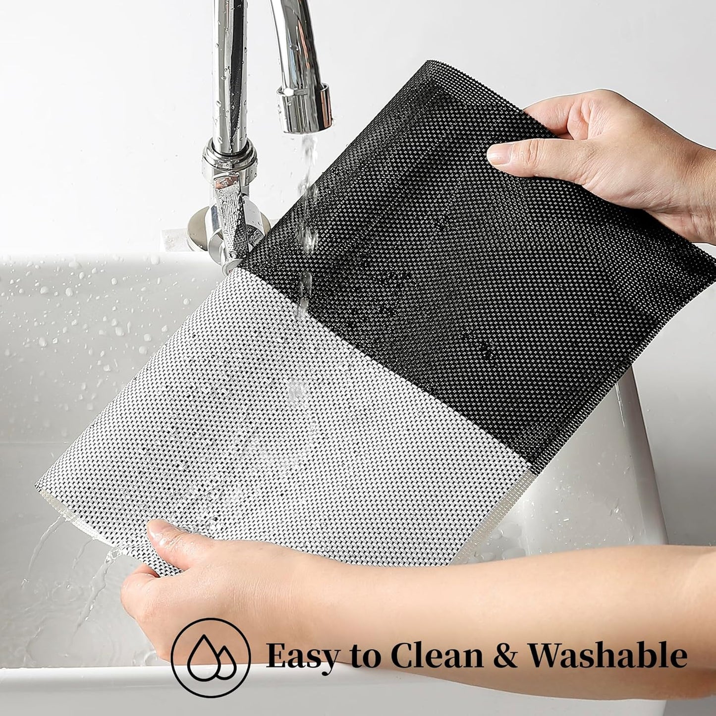 Leetaltree Gray with White Grid Pattern Placemats Set of 12 - Heat Resistant Non-Slip Place mats for Dining Table, Washable Durable PVC Vinyl Woven Table Mats（Grey Grid, 12）