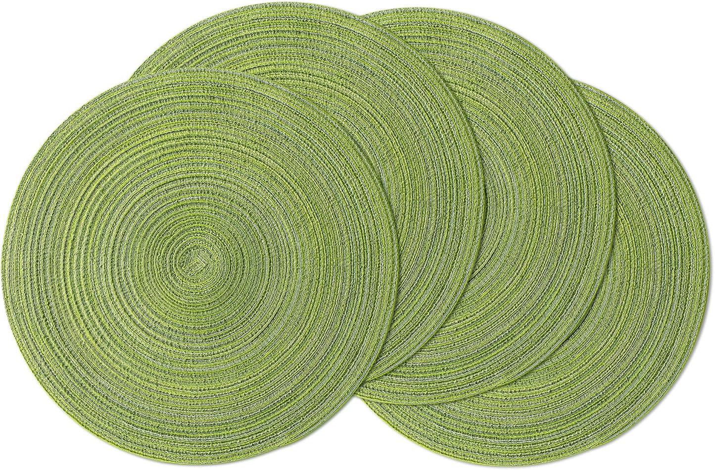 Leetaltree Round Placemats Heat and Slip Resistant Cotton Table Mats, Washable Bohemian Placemats for Dining Tables (Sage Green, Set of 4)