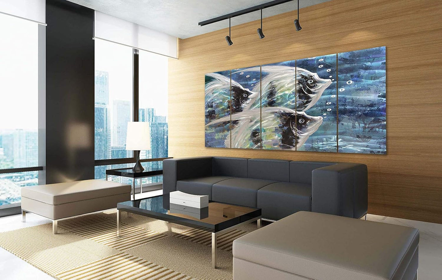 Yihui Arts Abstract Fish Metal Wall Art 3D Coastal Pictures On Aluminum For Bedroom Decoration