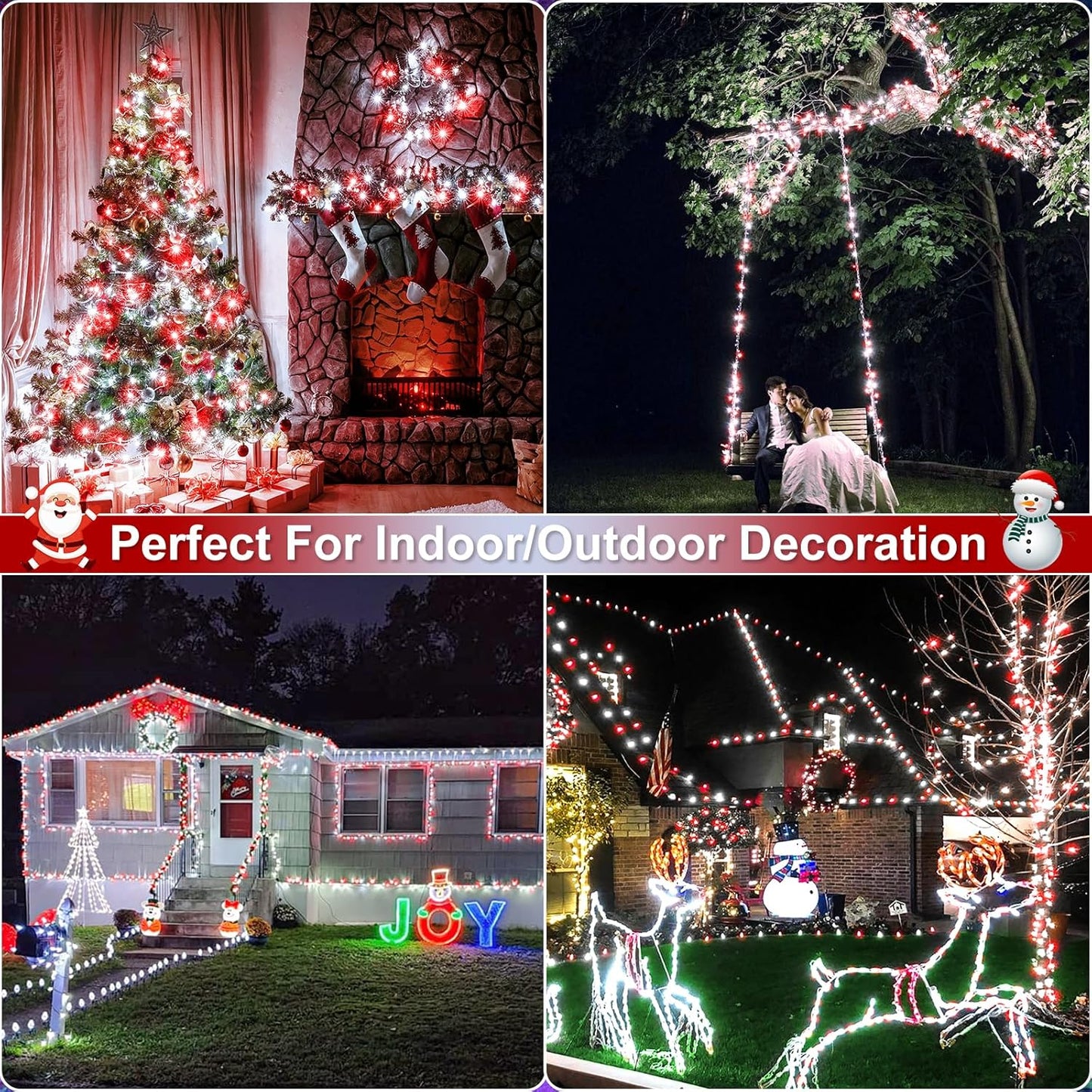 Christmas Lights Outdoor, 66FT 200 LED Christmas String Lights with 8 Modes Waterproof, Connectable Green Wire Twinkle Light for Indoor Patio Garden Xmas Party Holiday Decorations, Red White