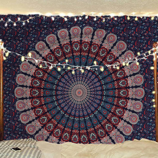 Bless International Handmade Indian hippie Bohemian Psychedelic Peacock Mandala Wall hanging College Dorm Beach Throws Table Cloth Bedding Tapestry (Midnight Blue, Queen(84x90Inches)(215x230Cms))
