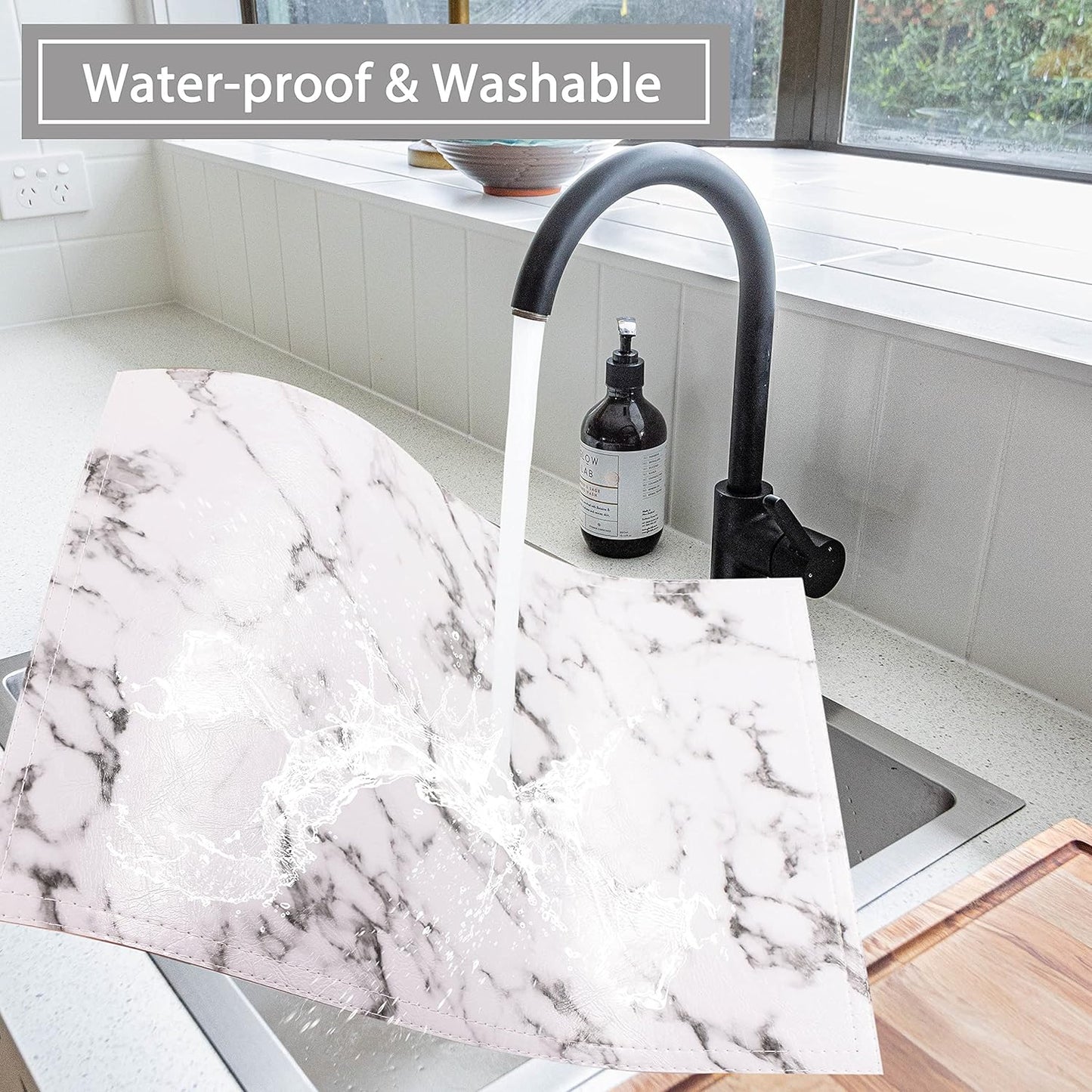 Marble Faux Leather PU Placemats, Set of 4, Washable, Stain Resistant for Dining Room Kitchen Table Decor