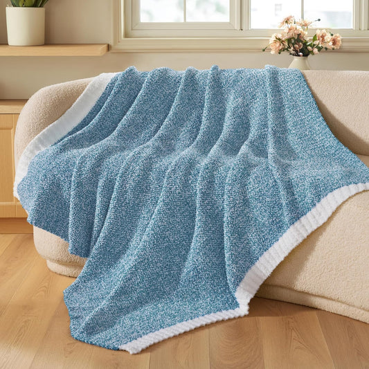 Joiedomi Throw Blanket for Couch Bed Sofa, Blue Knitted Blankets Gifts for Women Mom Girls, Cozy Cute Soft Throw Home Room Decor Aesthetic for Women Mothers Birthday Gifts 50x70 Inches