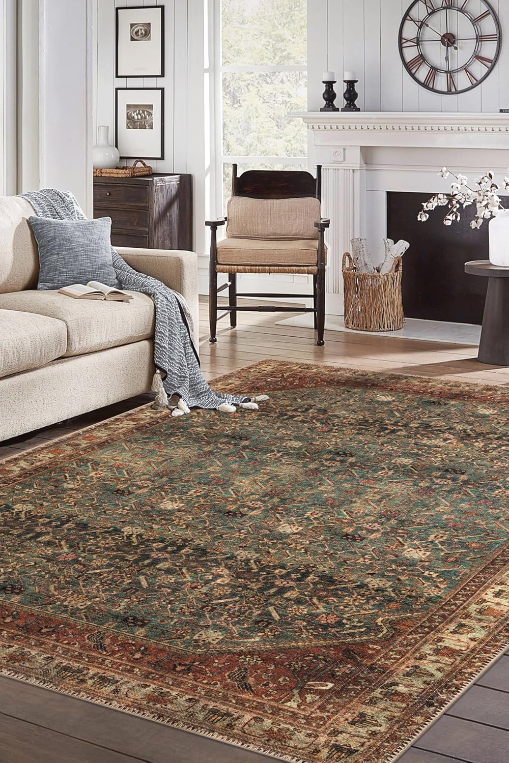 Keen Home Design 8x10 Rug - Machine Washable Area Rug with Non-Slip Backing, Ideal for Living Room, Dining Room, Bedroom - Vintage, Easy Clean, Durable, Low Pile Rug - (8' x 10')