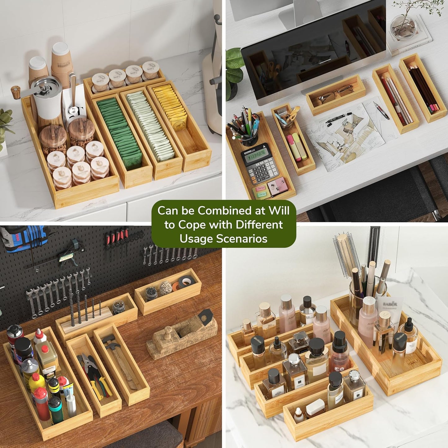 BAMEOS Utensil Drawer Organizer, 5 Slots Silverware Organizers for Kitchen Drawers, Bamboo Flatware Organizer for Knives Cutlery Spoons Forks (Natural)