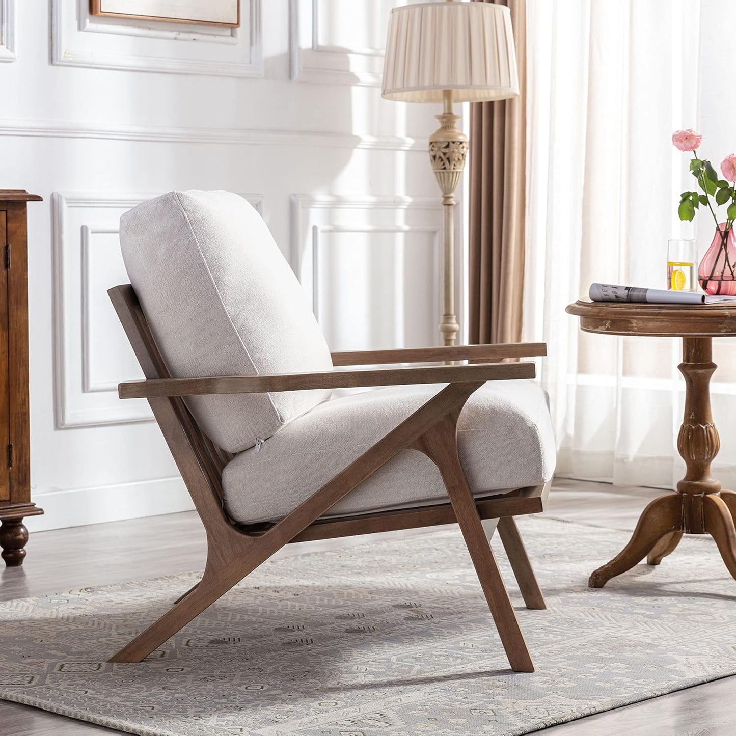 chairus Mid Century Accent Armchairs Modern Upholstered Lounge Chairs Compfy Leisure Arm Chairs for Living Room Fireplace/Bedroom/Reception/Dorms, Set of 2, Linen Fabric White