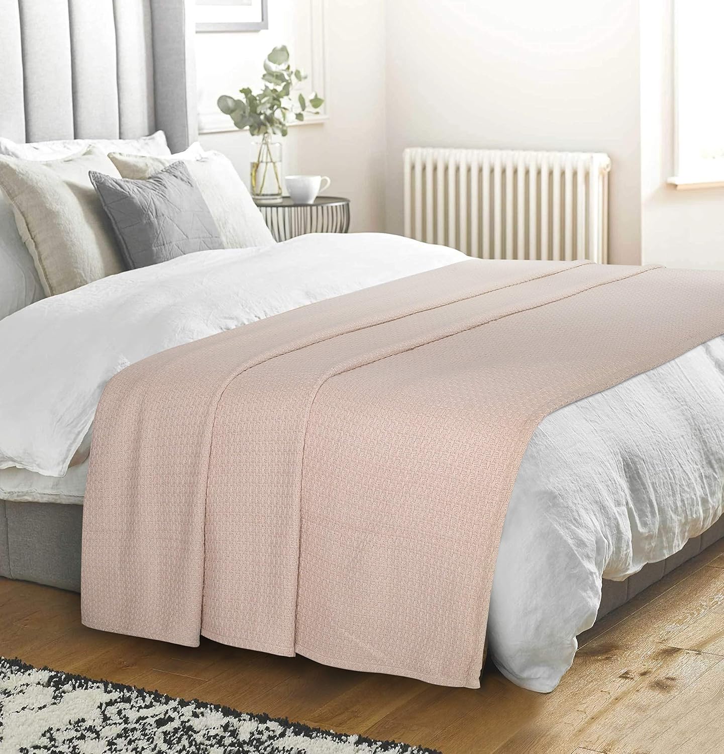 Elvana Home 100% Cotton Bed Blanket, Breathable Bed Blanket King Size, Cotton Thermal Blankets King, Perfect for Layering Any Bed for All Season, Beige