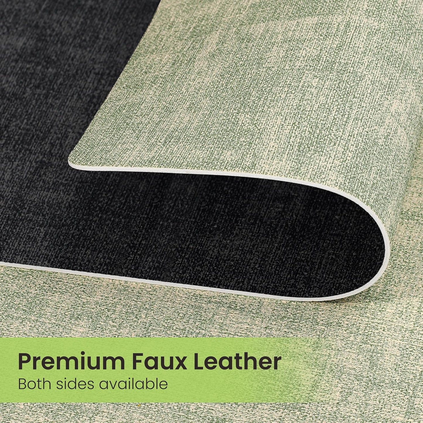 Faux Leather Dual Sided Placemats Set of 4, Square Non-Slip Heat Resistant Placemats with Coaster, Reversible wipeable Waterproof Table Mats for Kitchen, Dining, Outdoor (4, Black Light Green)