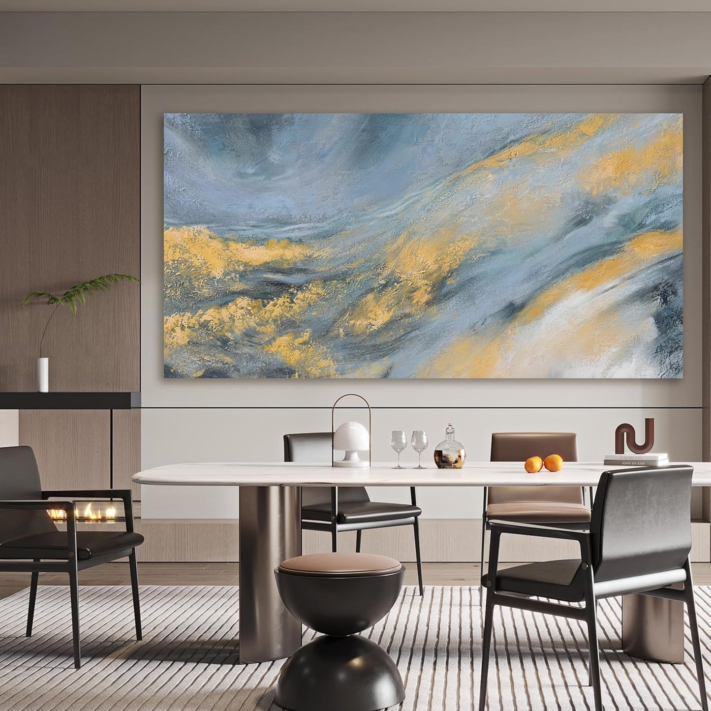 Abstract Wall Art Decor Large Modern Blue Wall Art Prints Abstract Canvas Art Wall Decor Large Canvas Wall Art for Living Room Gold Wall Art Decorations Artwork for Walls Bedroom Office Decor 29"X58"