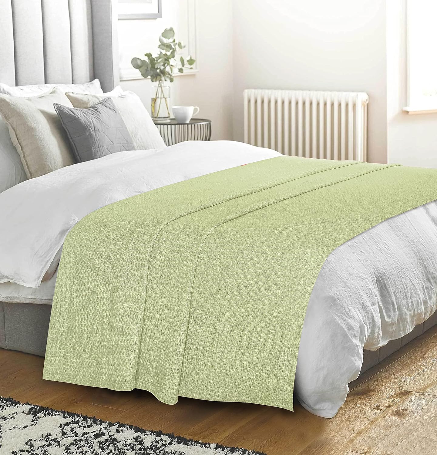 BELIZZI HOME 100% Cotton Bed Blanket, Breathable Bed Blanket Twin Size, Cotton Thermal Blankets Twin, Perfect for Layering Any Bed for All Season, Sage Green