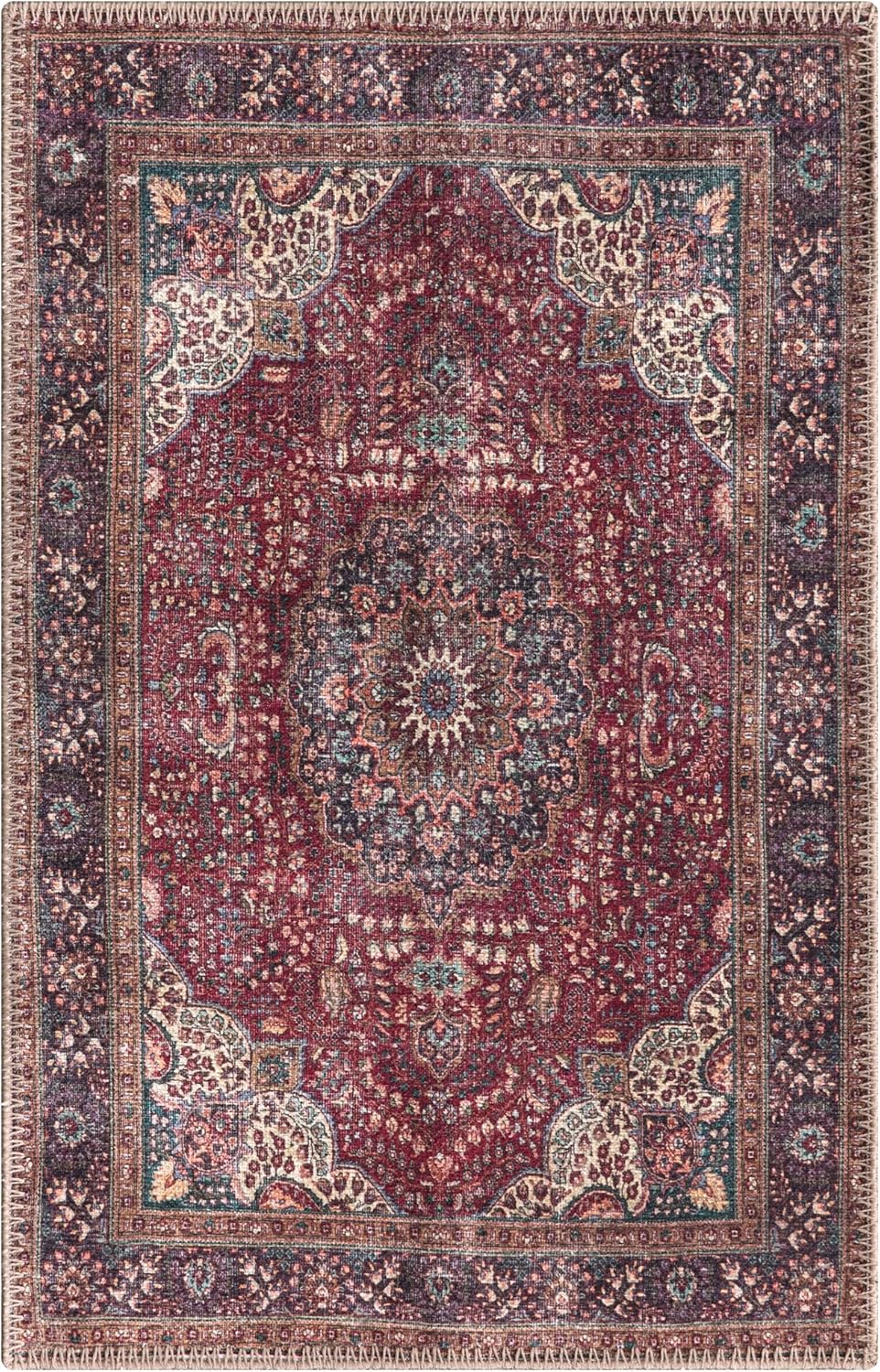 Keen Home Design 2x3 Rug - Machine Washable Entry Rug with Non-Slip Backing, Ideal for Enteryway, Kitchen, Bathroom, Laundry Room - Vintage, Easy Clean, Durable, Low Pile Rug - (2' x 3')