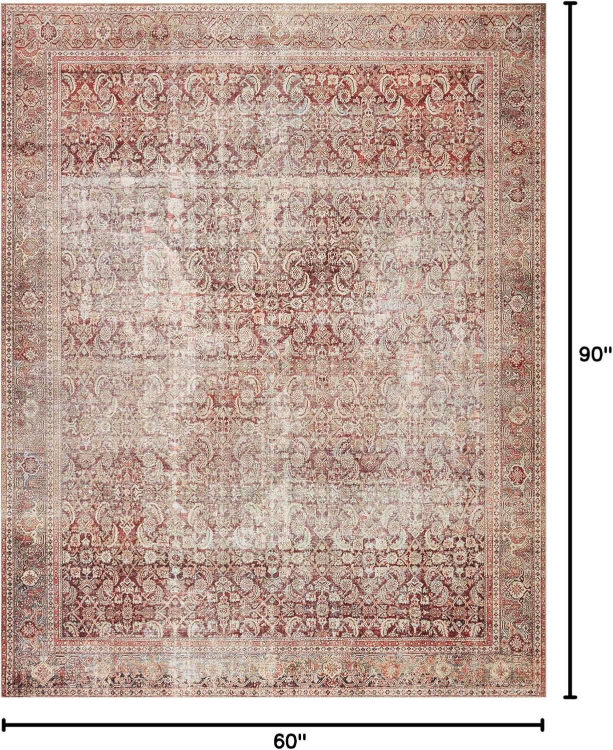 Loloi Layla Collection LAY-11 Cinnamon/Sage 5'-0" x 7'-6" .13" Thick Area Rug, Soft, Durable, Vintage Inspired, Distressed, Low Pile, Non-Shedding, Easy Clean, Printed, Living Room Rug