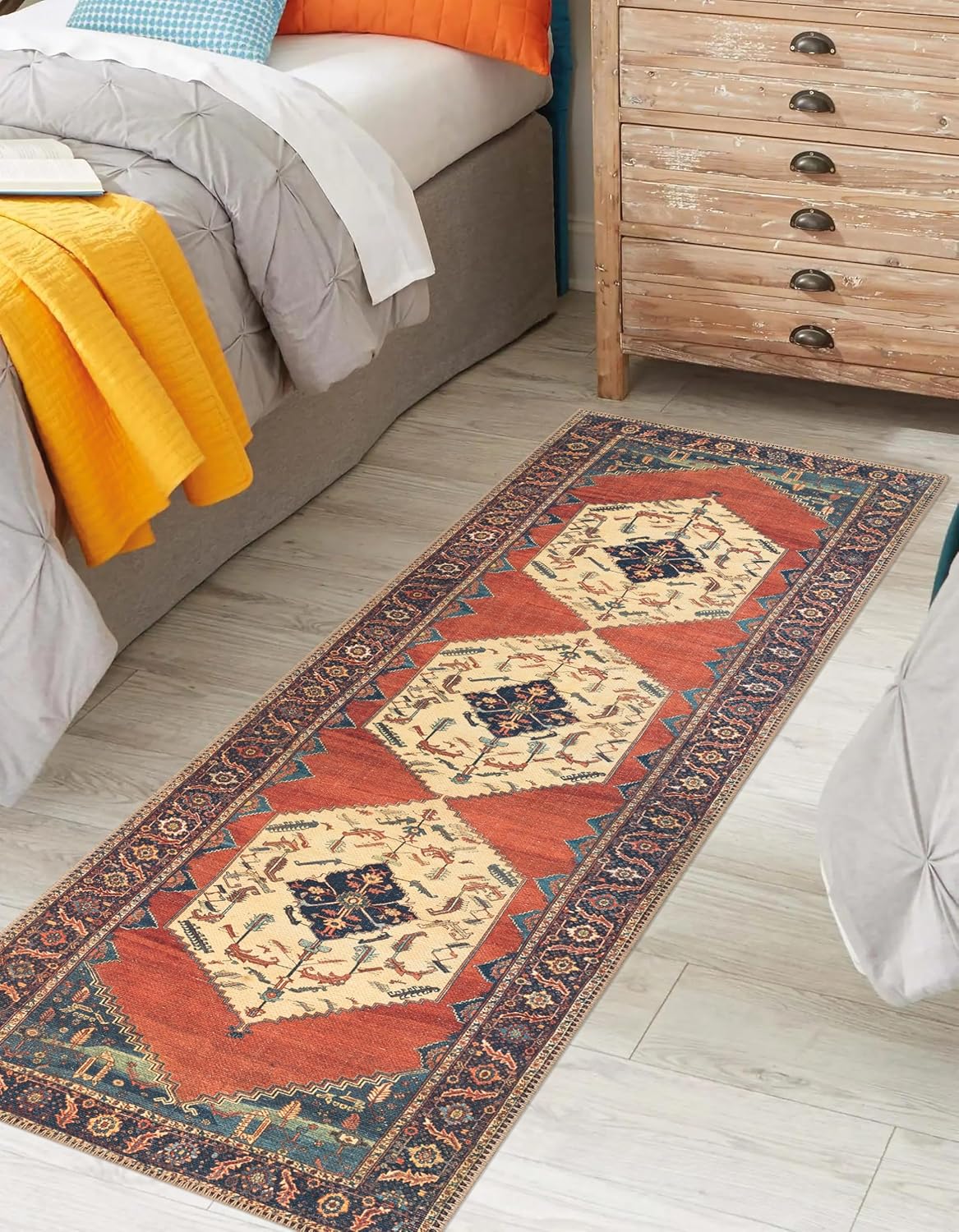 Keen Home Design 2x12 Rug - Machine Washable Runner with Non-Slip Backing, Ideal for Hallway, Entryway, Kitchen, Laundry Room - Vintage, Easy Clean, Durable, Low Pile Rug - (2'6" x 12')