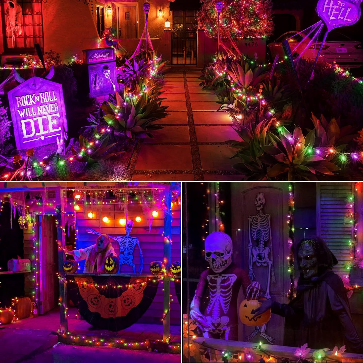 Brizled Purple Green Orange Halloween String Lights, 33ft 100 LED Halloween Lights Outdoor, 120V UL Listed Purple Orange String Light Connectable, Mini Tree Light Set for Holiday Tree Party Home Decor