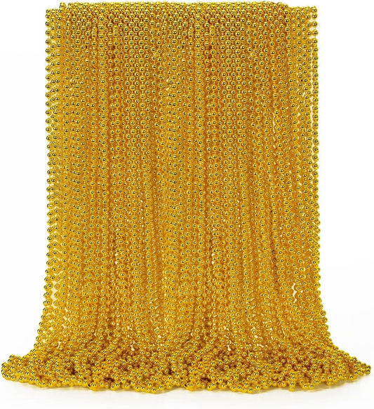 50PCS Mardi Gras Beads, Gold Bead Necklace Stuff, 33" Mardi Gras Christmas Beads Necklace Costume, Festival Parade Throw Accessories for Mardi Gras St Patricks Xmas Wedding Birthday Supplies Decor