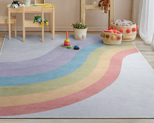 Well Woven Kids Rugs Rainbow 7'7" x 9'10" Multi Color Modern Flat-Weave Playroom Area Rug