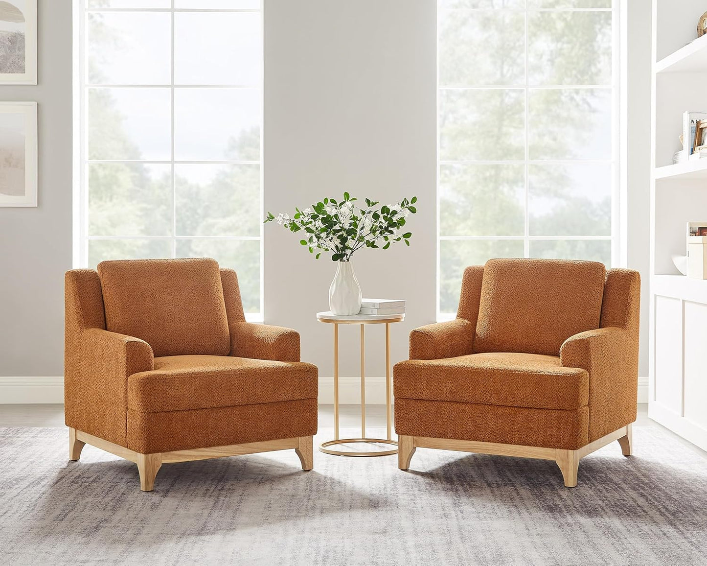 Oversized Accent Chair, Modern Boucle Armchair with Wood Legs, Modern Reading Chair with Thick Cushion, Comfy Chairs for Living Rooms, Bedrooms, Reading nooks and Apartments