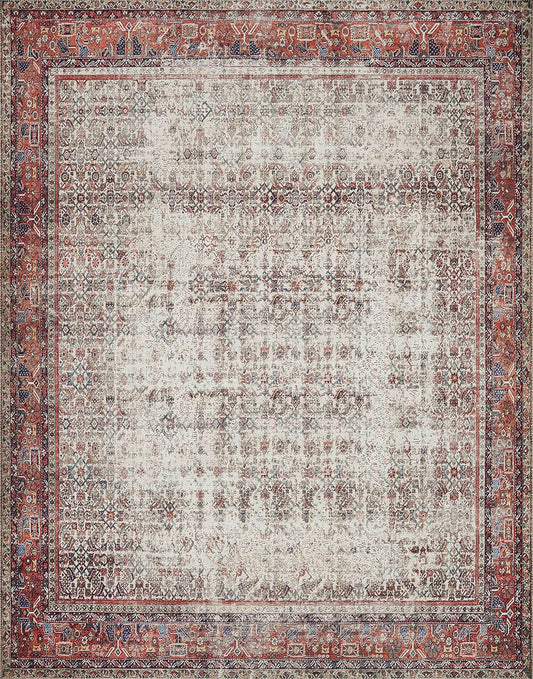 Loloi Layla Collection LAY-12 Ivory/Brick 2'-6" x 12'-0" .13" Thick Runner Rug, Soft, Durable, Vintage Inspired, Distressed, Low Pile, Non-Shedding, Easy Clean, Printed, Living Room Rug