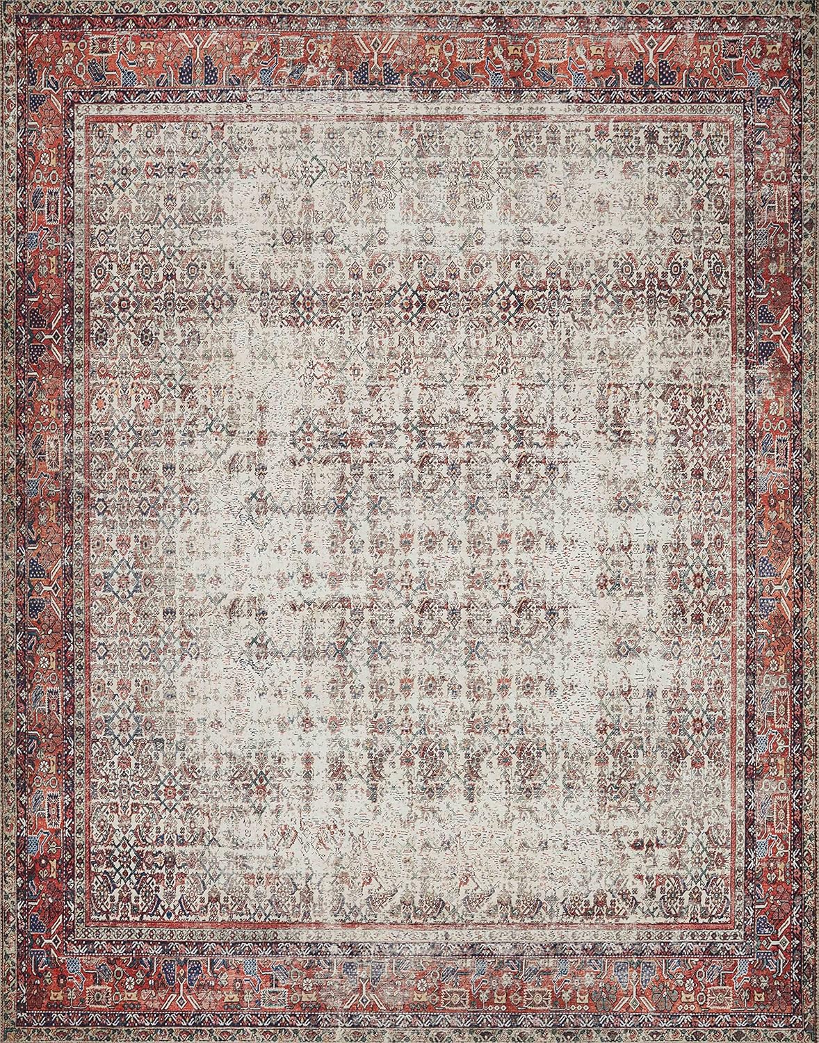 Loloi Layla Collection LAY-12 Ivory/Brick 5'-0" x 7'-6" .13" Thick Area Rug, Soft, Durable, Vintage Inspired, Distressed, Low Pile, Non-Shedding, Easy Clean, Printed, Living Room Rug
