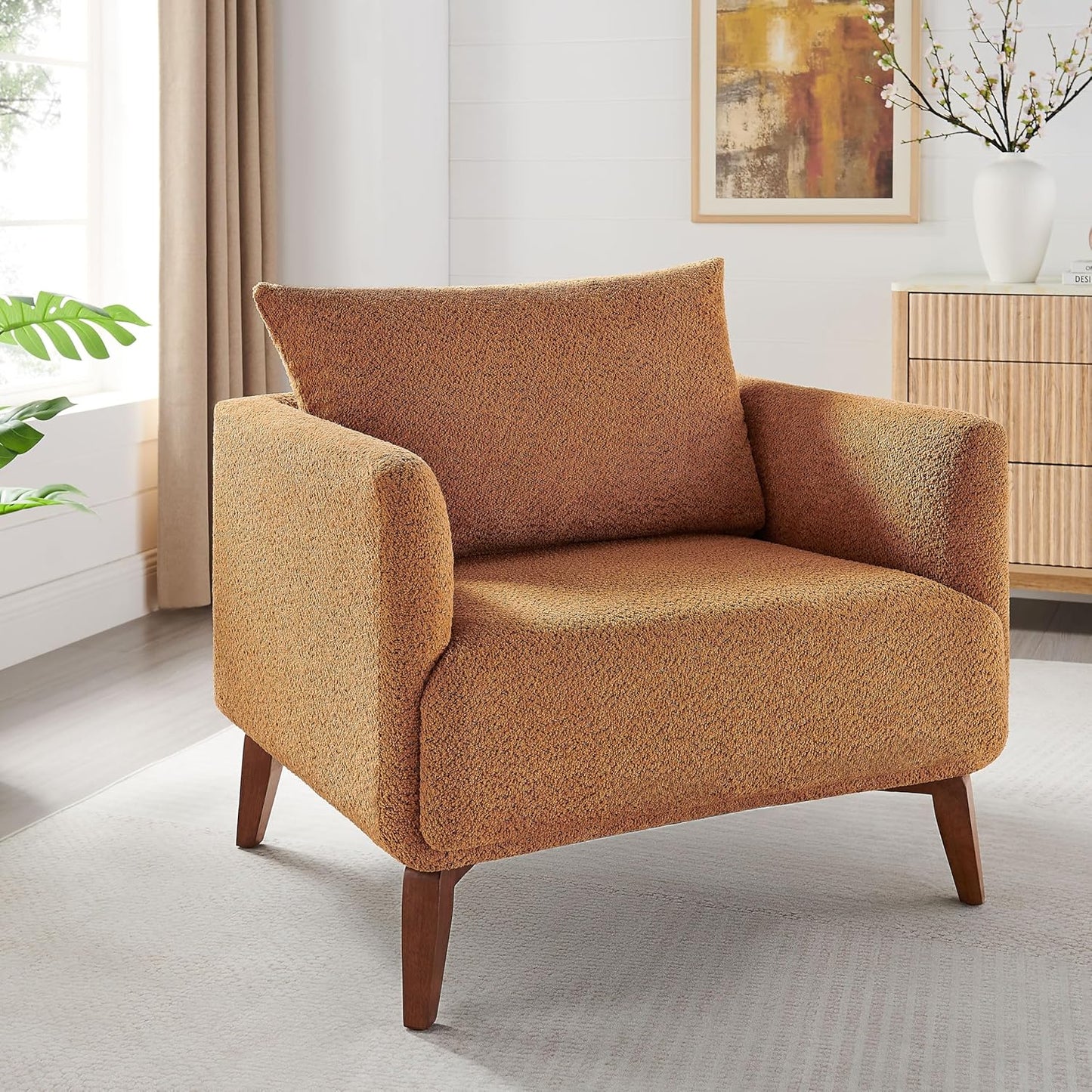 Oversized Accent Chair Modern Boucle Armchair for Living Room Sets of 2 - 37" Wide & Cozy Reading Accent Chair with Solid Wood Legs, Curry Upholstered Lounge Chair for Bedroom & Office (Easy Assembly)