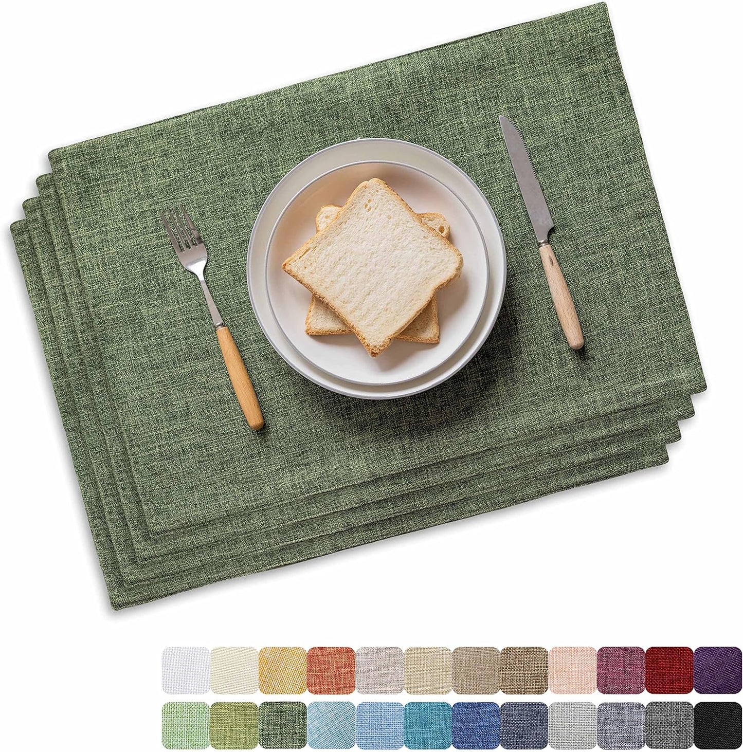 Home Brilliant Linen Cloth Placemats Set of 4 Heat Resistant Dining Table Place Mats Table Mat Kitchen for Wedding Holiday Parties Decor, Green