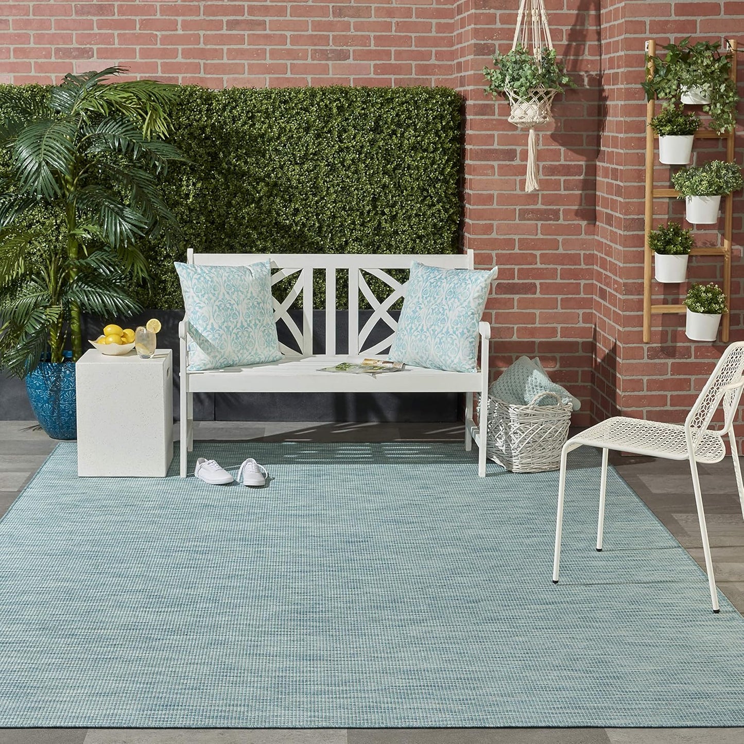 Nourison Home Positano Indoor/Outdoor Aqua 2'2" x 12' Area Rug, Easy Cleaning, Non Shedding, Bed Room, Living Room, Dining Room, Backyard, Deck, Patio (2x12)