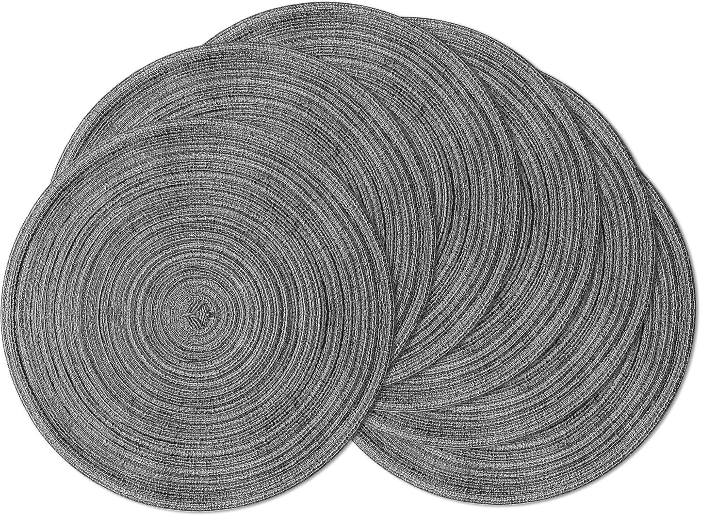 Leetaltree Round Placemats Heat and Slip Resistant Cotton Table Mats, Washable Bohemian Placemats for Dining Tables (Charcoal, Set of 6)