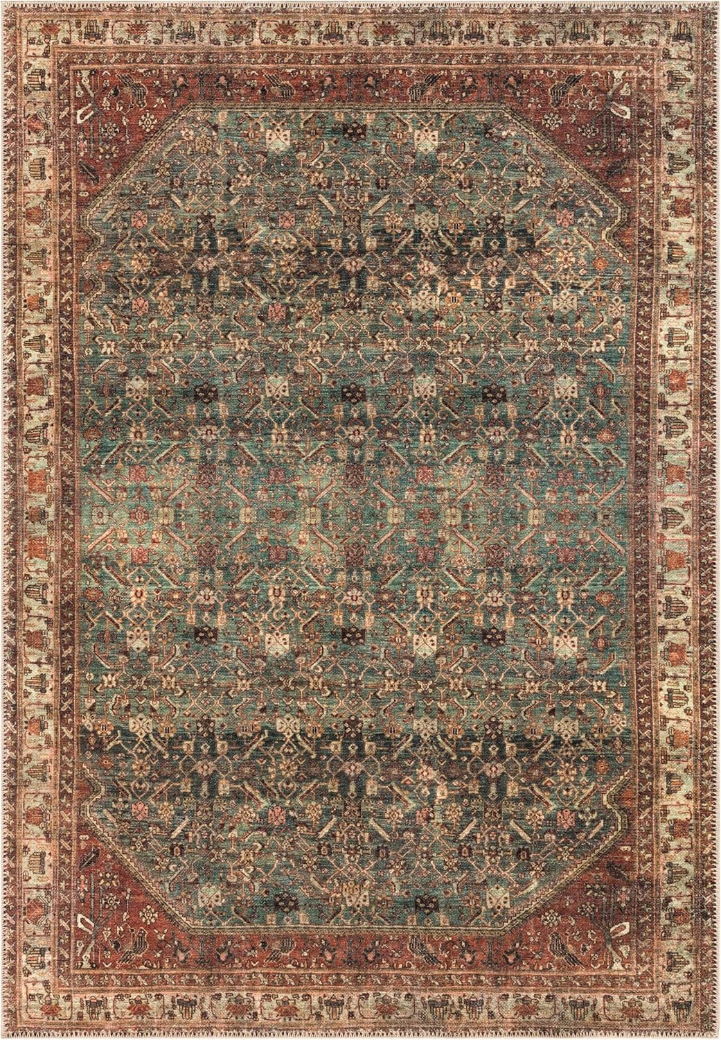 Keen Home Design 10x14 Rug - Machine Washable Area Rug with Non-Slip Backing, Ideal for Living Room, Dining Room, Bedroom - Vintage, Easy Clean, Durable, Low Pile Rug - (9'7" x 14')