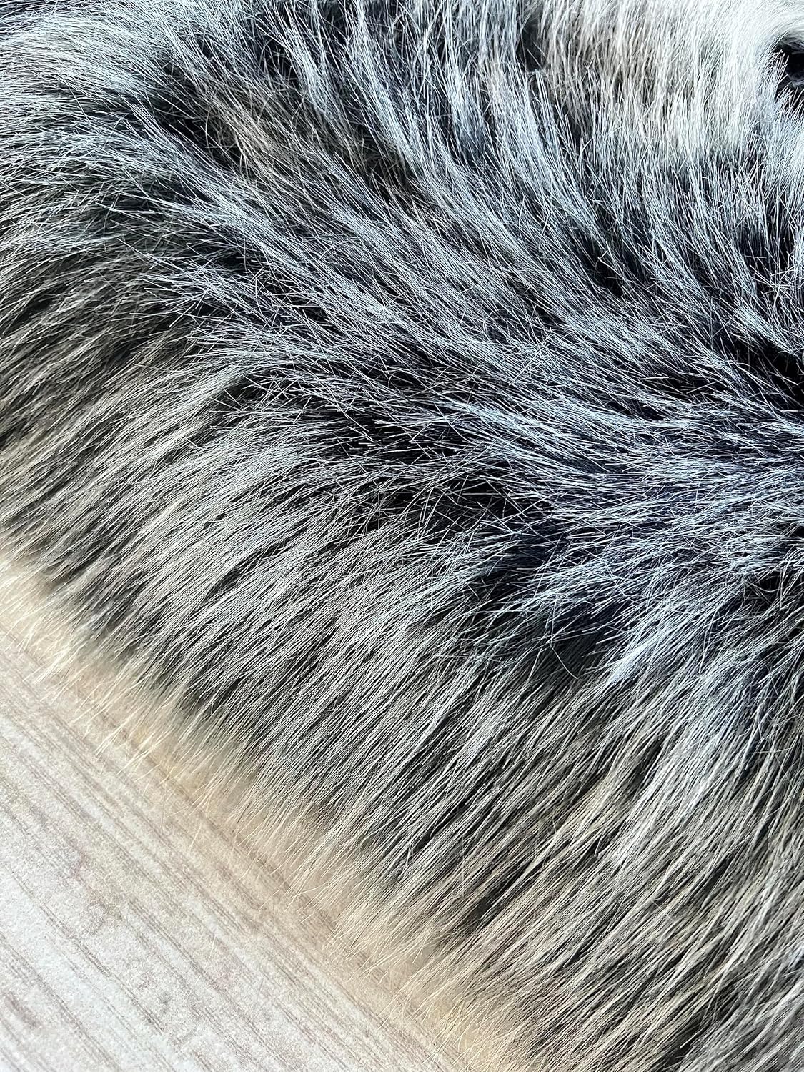 LAMBZY Faux Sheepskin Super Soft Hypoallergenic Free Shape Silky Shag Rug, Luxury Shaggy Silky Plush Carpet for Bedrooms Living Kids Room Sofa Rugs (Black with White Tips, Decto 10 Pelts 6'x10')