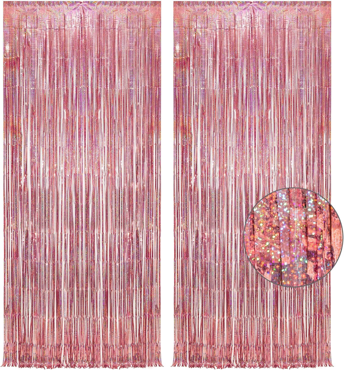 Rose Gold Tinsel Party Backdrop - GREATRIL Foil Fringe Curtain Party Photo Booth Backdrop for Birthdays Theme Decorations - 1m x 2.5m - Pack of 2