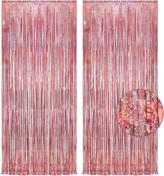 Rose Gold Tinsel Party Backdrop - GREATRIL Foil Fringe Curtain Party Photo Booth Backdrop for Birthdays Theme Decorations - 1m x 2.5m - Pack of 2
