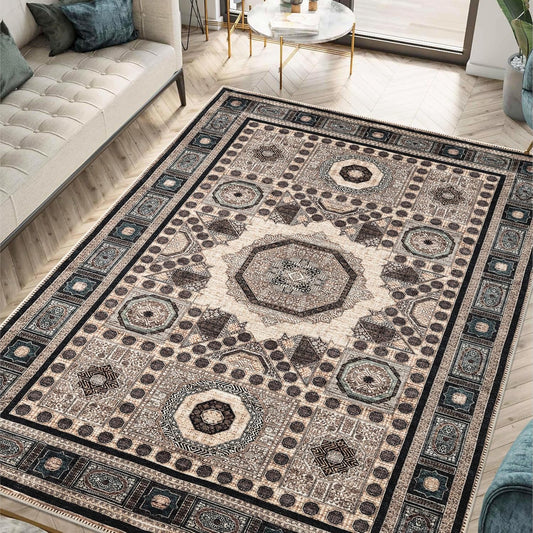 Keen Home Design 5x7 Rug - Machine Washable Area Rug with Non-Slip Backing, Ideal for Living Room, Dining Room, Bedroom - Vintage, Easy Clean, Durable, Low Pile Rug - (5' x 7')