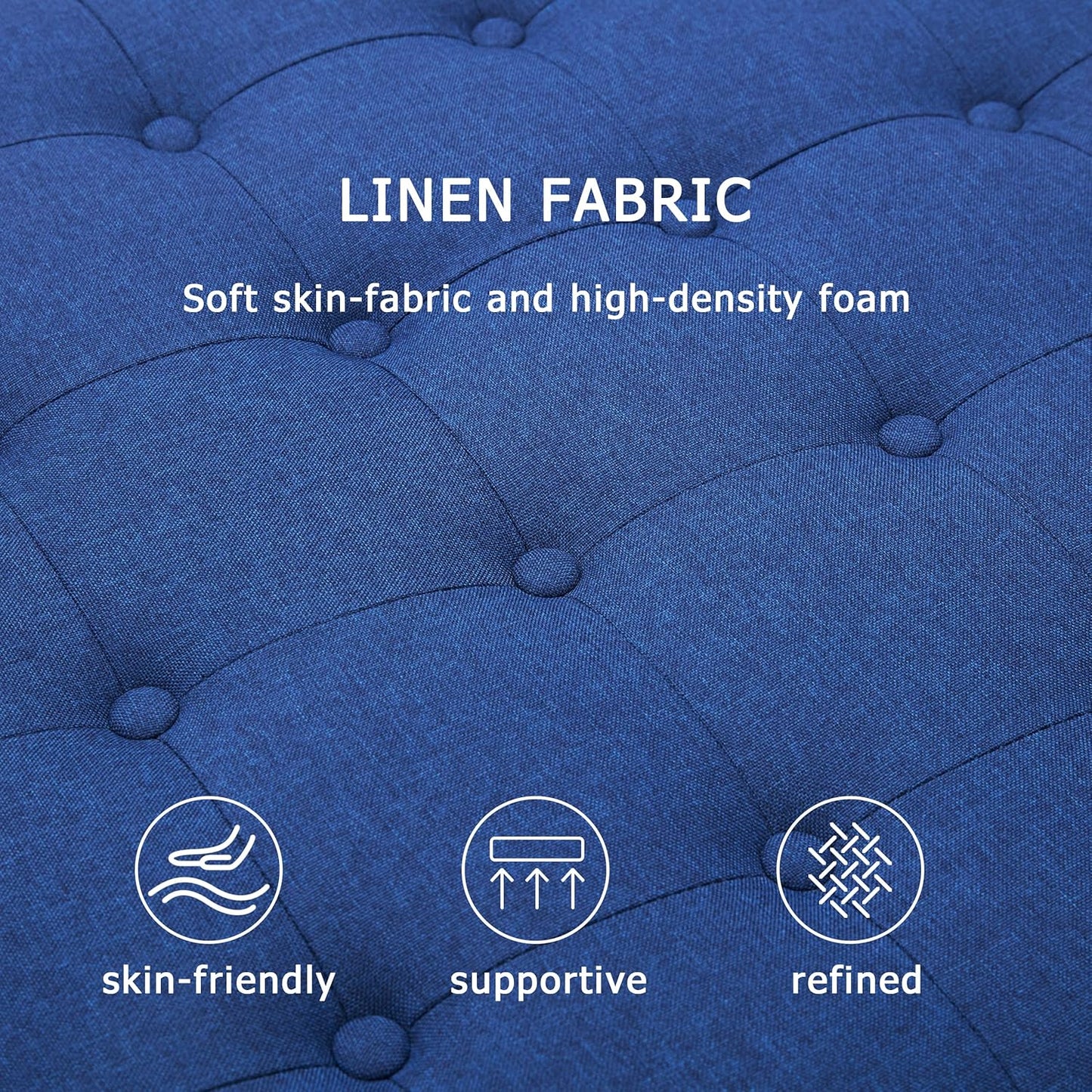 Tbfit Large Square Storage Ottoman Bench, Botton Tufted Upholstered Coffee Table Ottoman with Solid Wood Legs, Oversized Storage Ottomans Toy Box for Living Room (Blue)