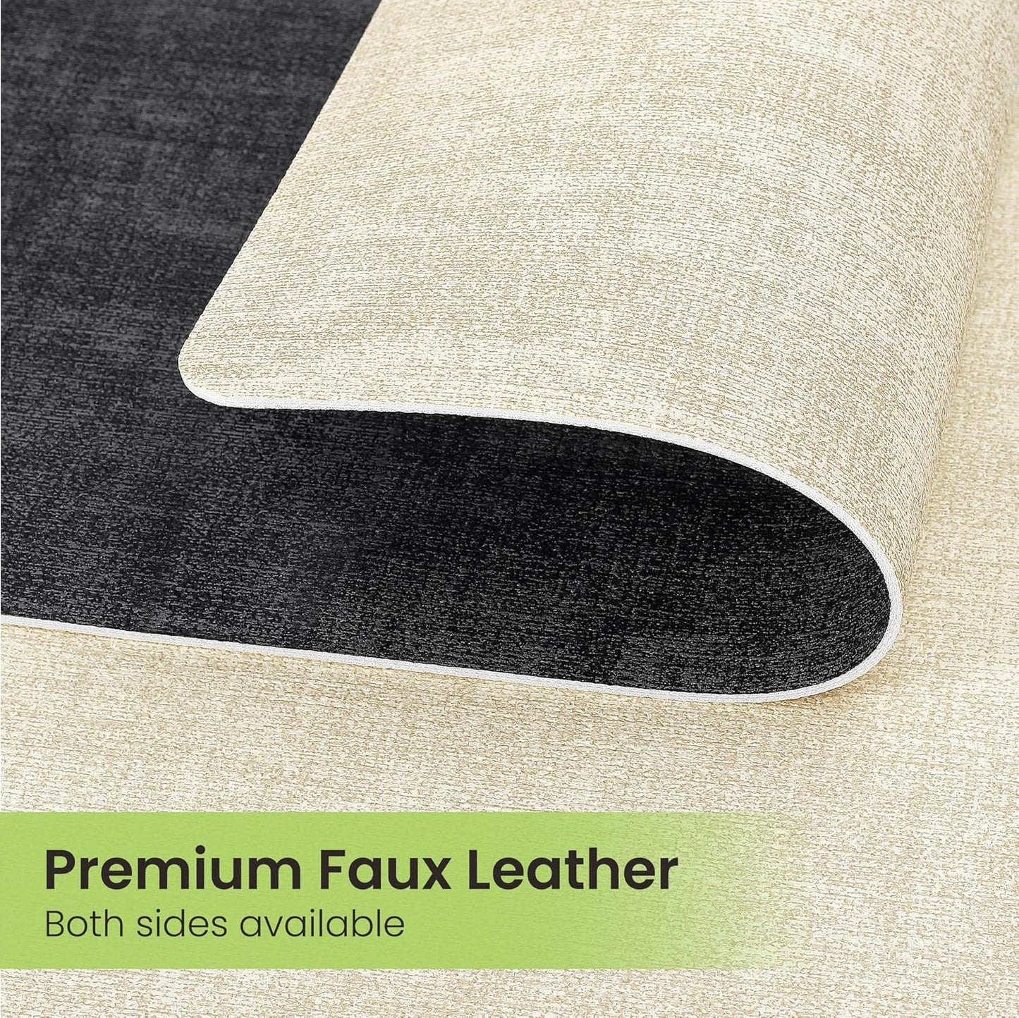 Faux Leather Dual Sided Placemats Set of 6, Square Non-Slip Heat Resistant Placemats with Coaster, Reversible Wipeable Waterproof Table Mats for Kitchen, Dining, Outdoor (6, Black Beige)