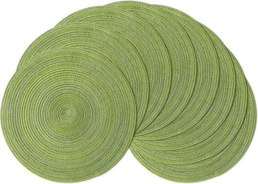 Leetaltree Round Placemats Heat and Slip Resistant Cotton Table Mats, Washable Bohemian Placemats for Dining Tables (Sage Green, Set of 8)