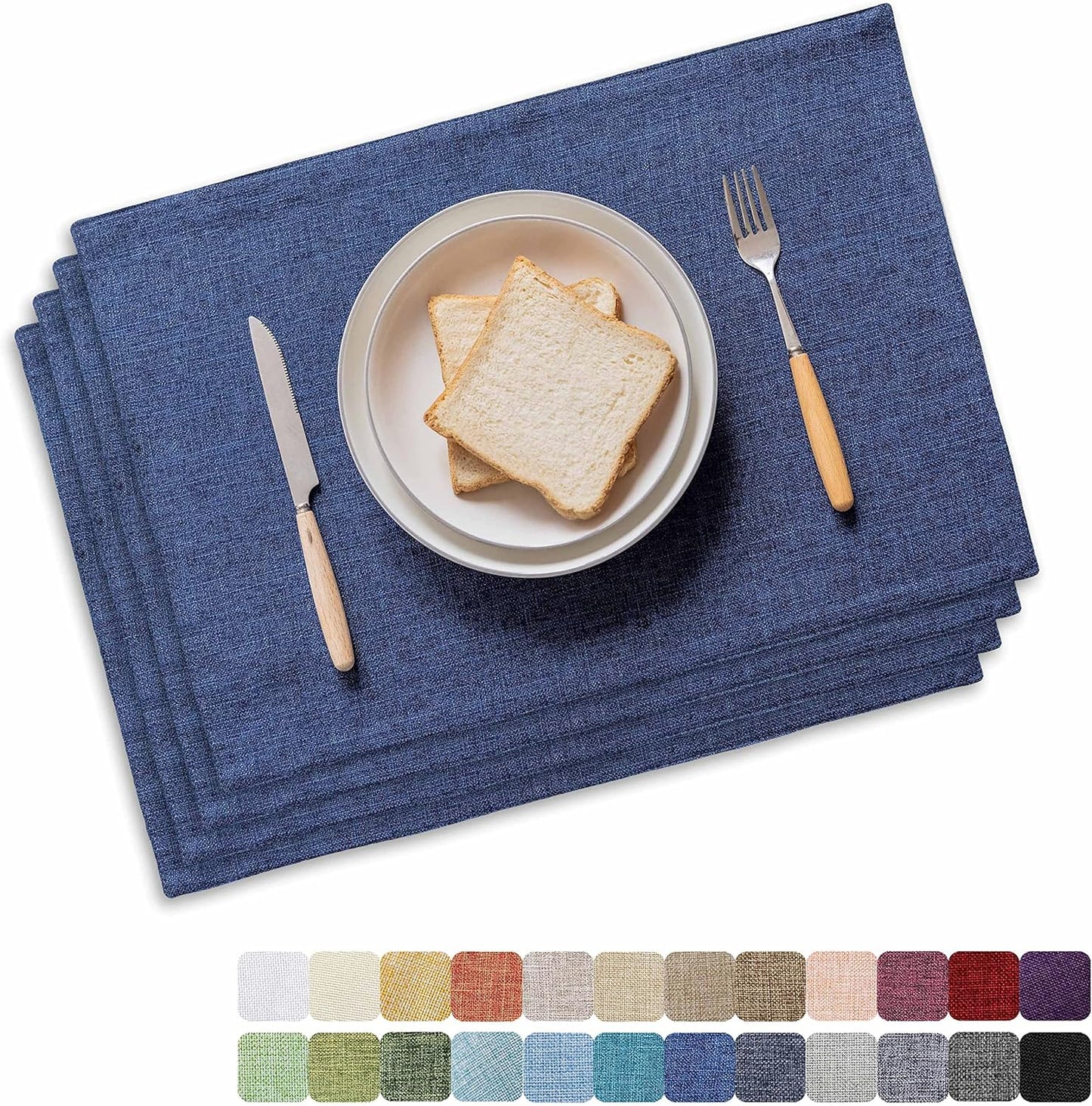 Home Brilliant Placemats Set of 4 Linen Blue Placemats Heat Resistant Dining Table Place Mats Kitchen Table Mats, Indigo