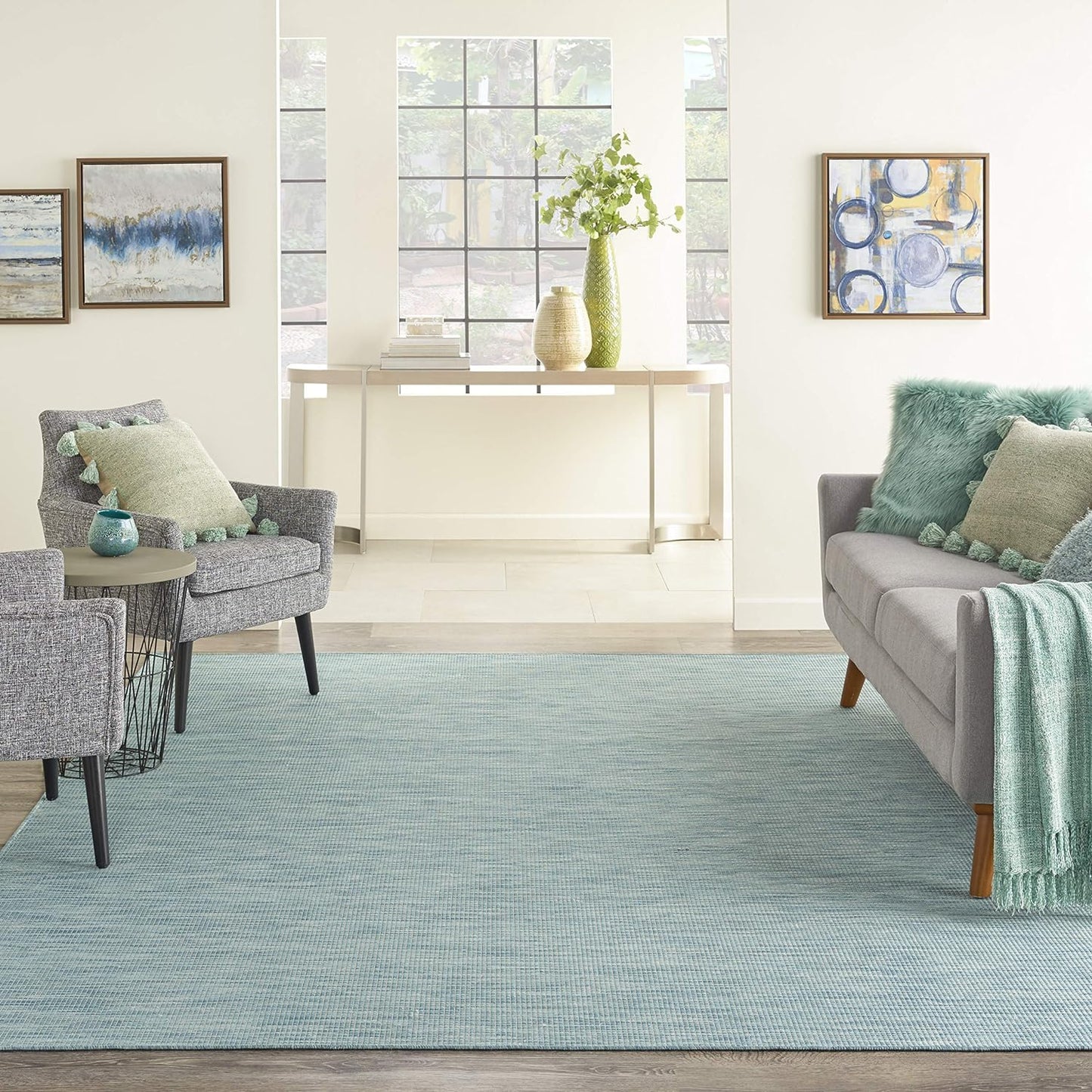 Nourison Home Positano 5' x 7' Aqua Fabric Modern Area Rug (5' x 7')