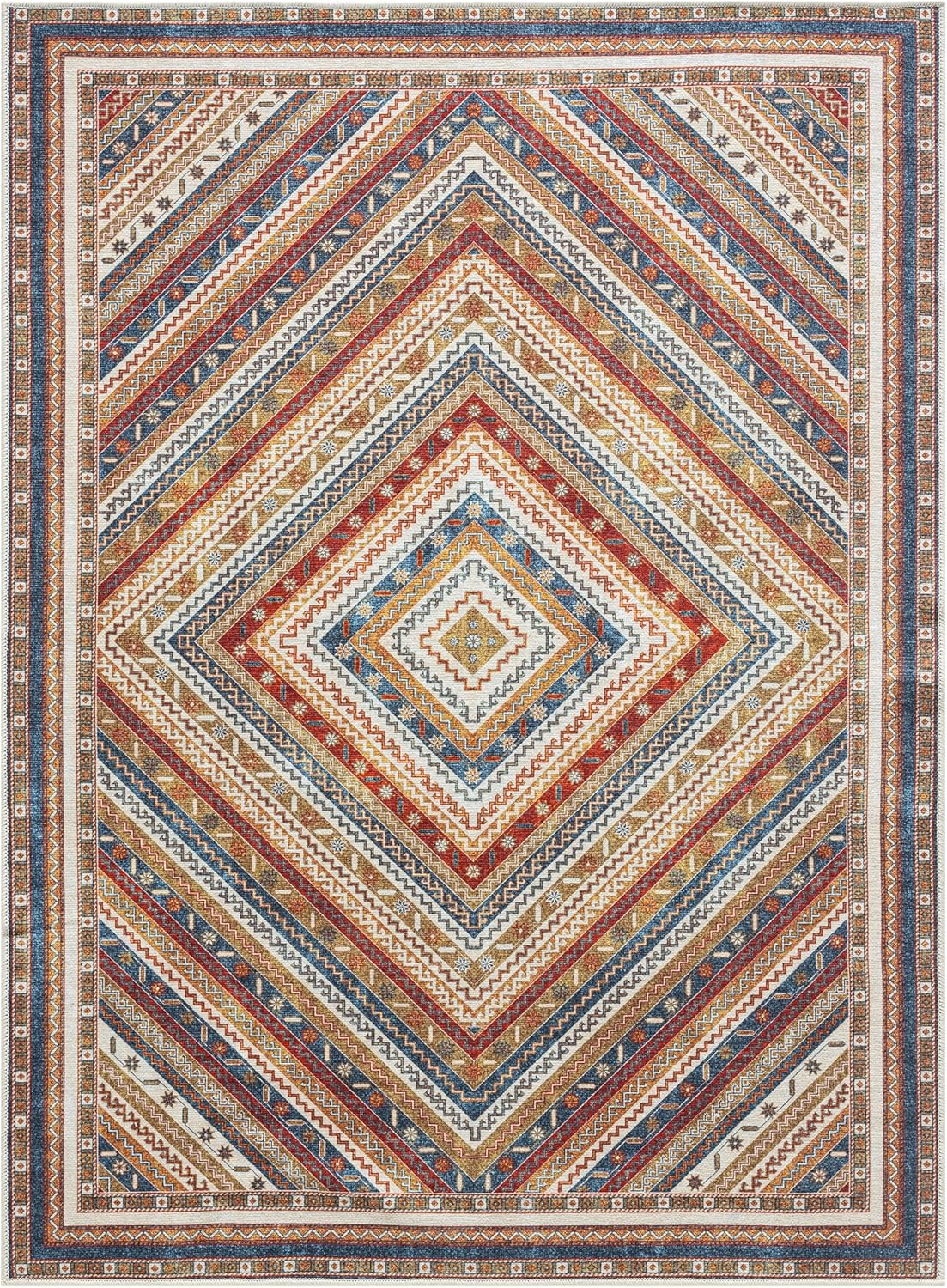 Keen Home Design 8x10 Rug - Machine Washable Area Rug with Non-Slip Backing, Ideal for Living Room, Dining Room, Bedroom - Vintage, Easy Clean, Durable, Low Pile Rug - (8' x 10')