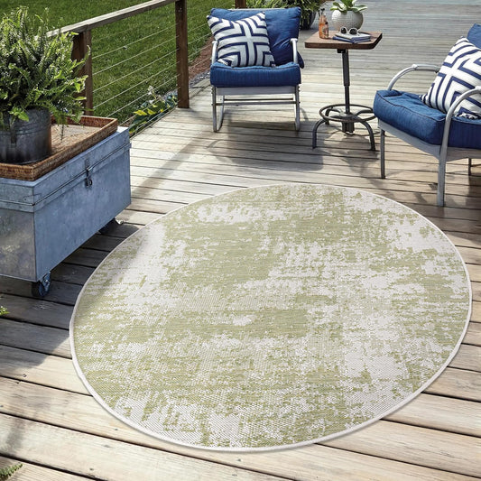Keen Home Design Terrace Outdoor Round Rug - 8ft Round Washable Indoor/Outdoor Rug for Patio, Kitchen, Balcony, Beach, Garden, Deck and Porch, Size: 7'7" Round