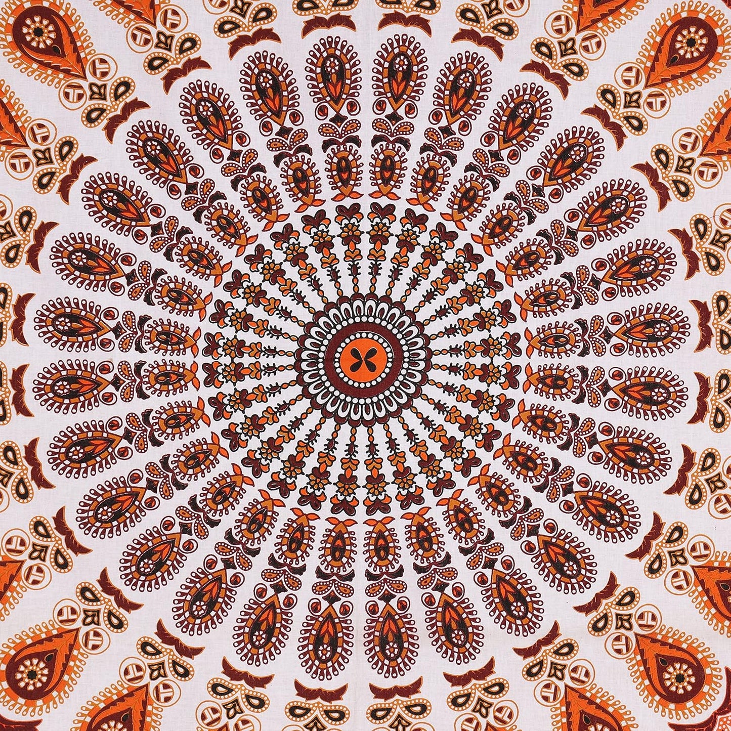 Bless International Handmade Indian hippie Bohemian Psychedelic Peacock Mandala Wall hanging College Dorm Beach Throws Table Cloth Bedding Tapestry (Orange Brown, Poster(30x40Inches)(76x101cms))