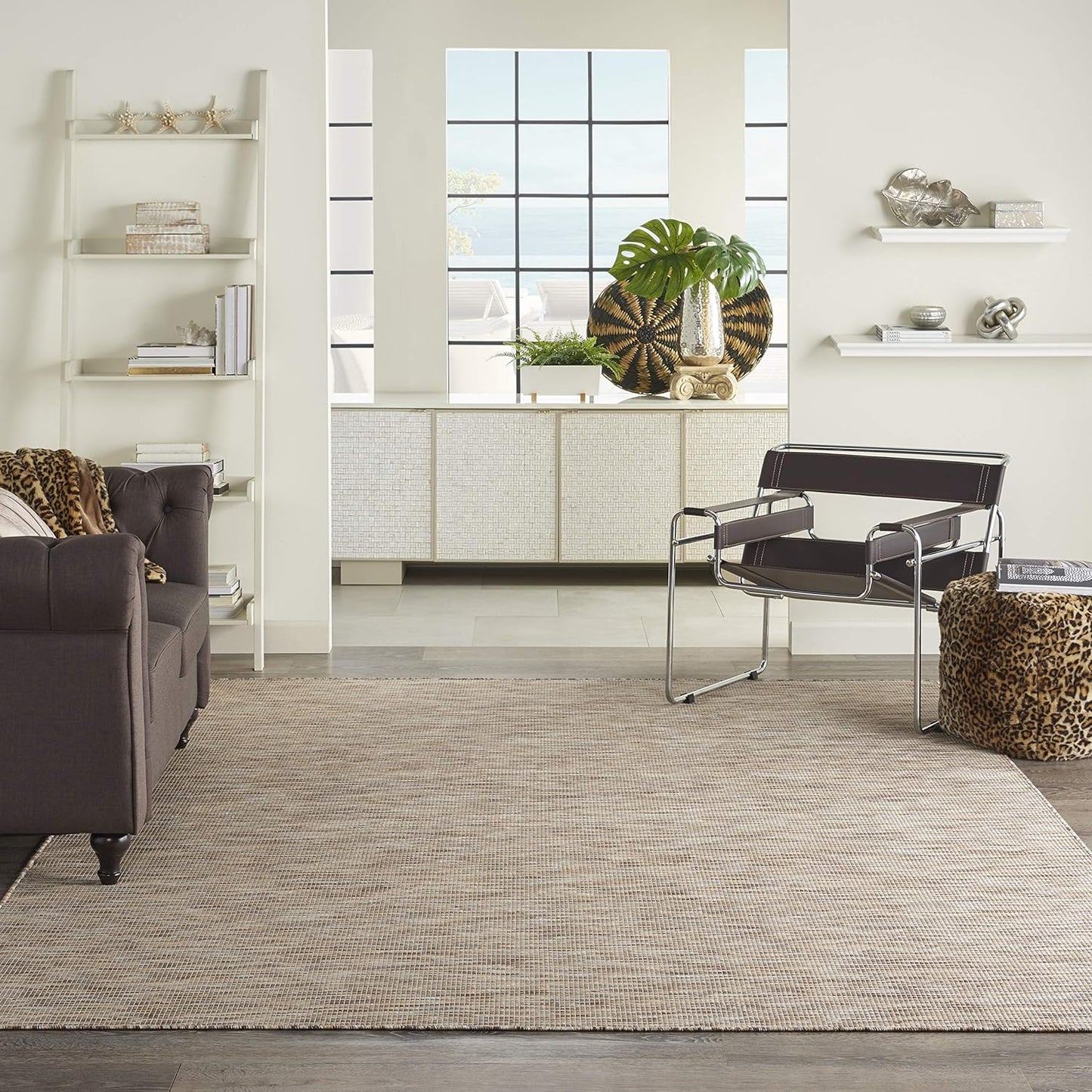 Nourison Home Positano Indoor-Outdoor Beige 7' x 10' Area Rug, Easy Cleaning, Non Shedding, Bed Room, Living Room, Dining Room, Backyard, Deck, Patio (7x10)
