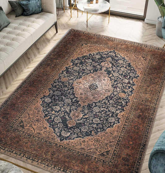 Keen Home Design 5x7 Rug - Machine Washable Area Rug with Non-Slip Backing, Ideal for Living Room, Dining Room, Bedroom - Vintage, Easy Clean, Durable, Low Pile Rug - (5' x 7')