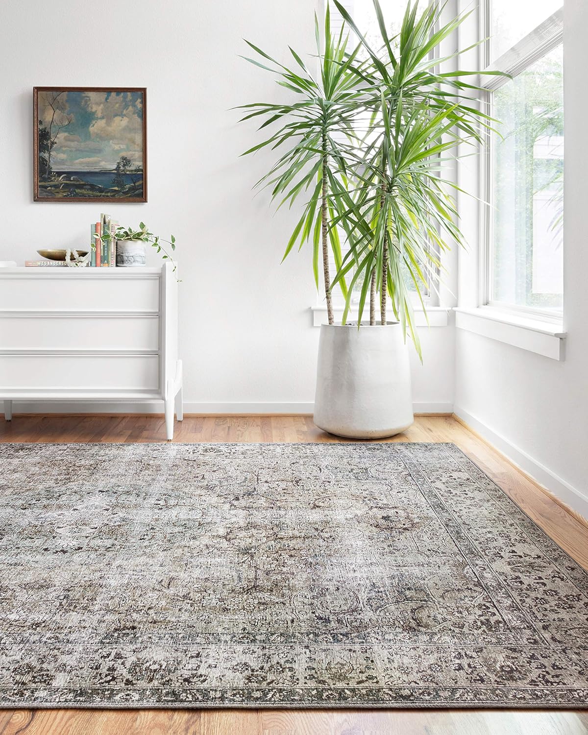 Loloi Layla Collection LAY-06 Taupe/Stone 7'-6" x 9'-6" .13" Thick Area Rug, Soft, Durable, Vintage Inspired, Distressed, Low Pile, Non-Shedding, Easy Clean, Printed, Living Room Rug