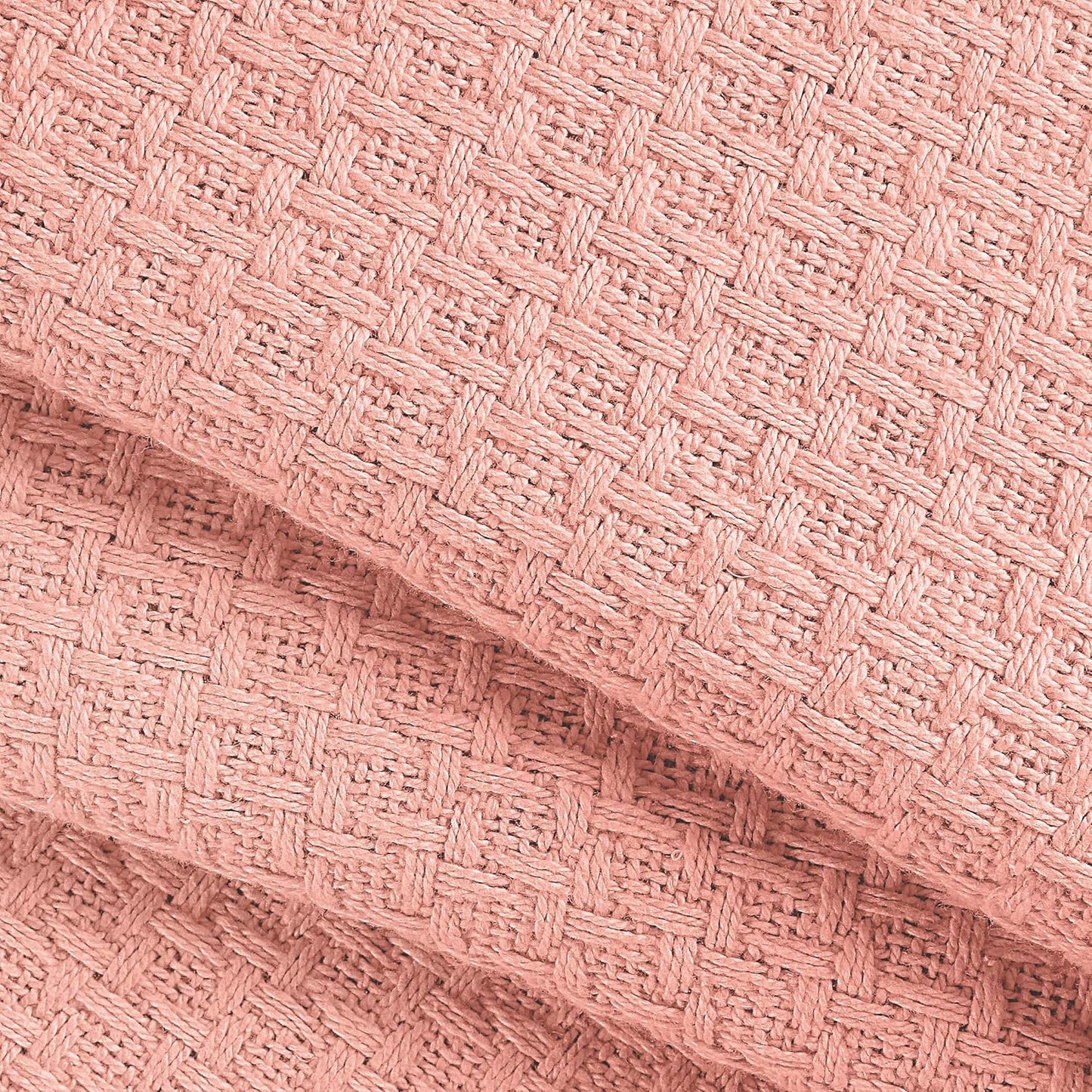 BELIZZI HOME 100% Cotton Bed Blanket, Breathable Bed Blanket Full Queen Size, Cotton Thermal Blankets Full Queen, Perfect for Layering Any Bed for All Season, Peach