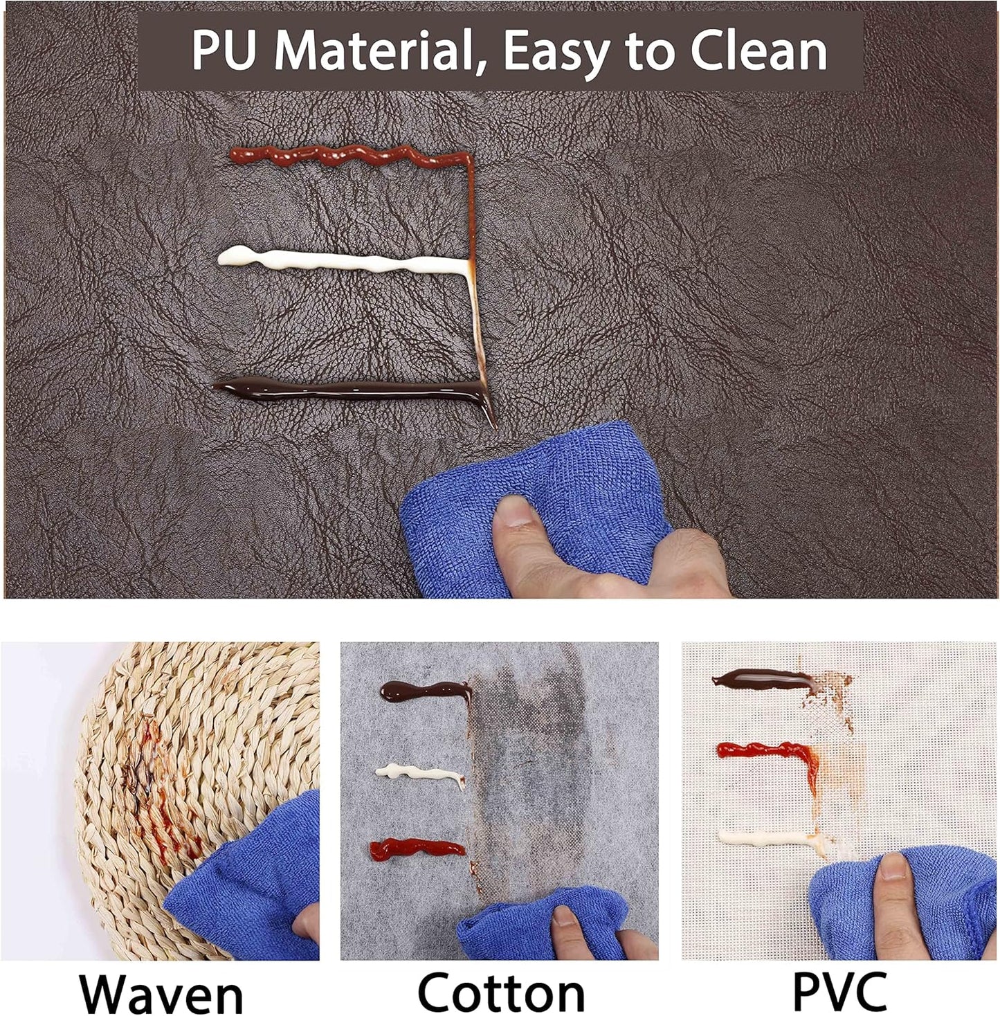 Set of 6 Faux Leather Placemats, PU Table Mats, Waterproof, Stain Resistant, Heat Resistant, Non-Slip Easy to Clean for Kitchen Dining Table,Conference Table F Dark Brown