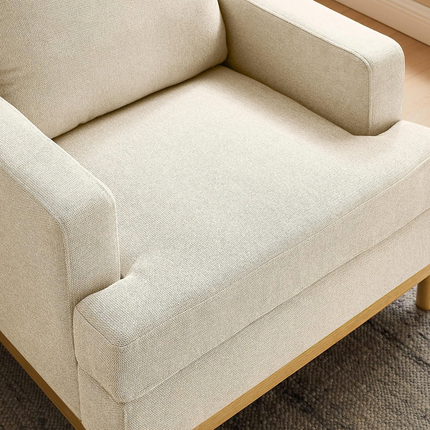 Oversized Accent Chair for Living Room, Modern Upholstered Reading Armchair for Bedroom, Comfy Chair for Apartment, Single Sofa for Small Space with Rubberwood Base