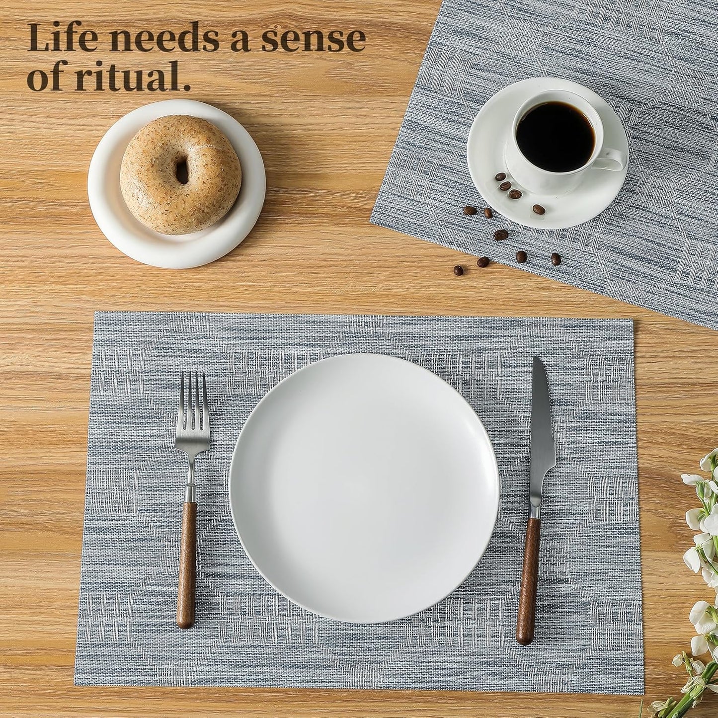 Leetaltree Jacquard Blue Placemats Set of 12 - Heat Resistant Non-Slip Place mats for Dining Table, Washable Durable PVC Vinyl Woven Table Mats（Jacquard Blue, 12）