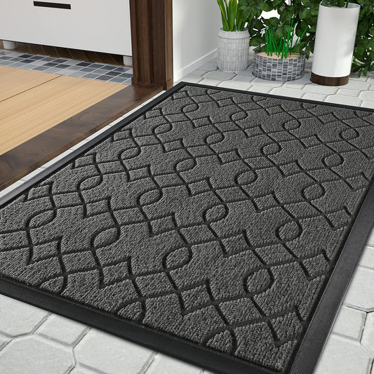 Yimobra Front Door Mat Outdoor Indoor 36x24, All-Season, All-Weather, Heavy Duty Welcome Door Mats Outside Entrance, Non Slip Porch Patio Entrance Mat, Black Gray