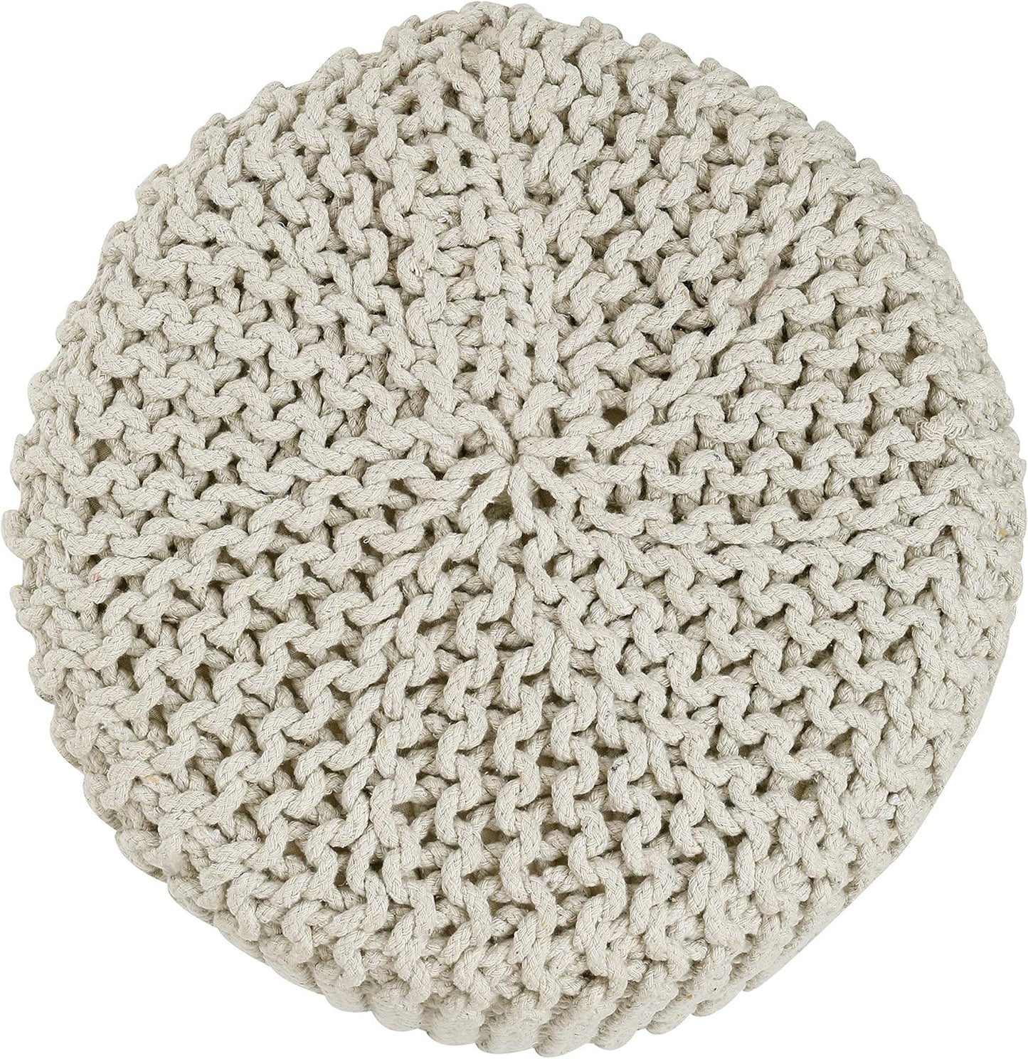 REDEARTH Cylindrical Hand Knitted Pouf - Foot Stool Ottoman - Cord Boho Pouffe - Cotton Round Poof for Home Decor - Living Room - Nursery - Bedroom - Patio (16" x 16" x 16") - Ivory