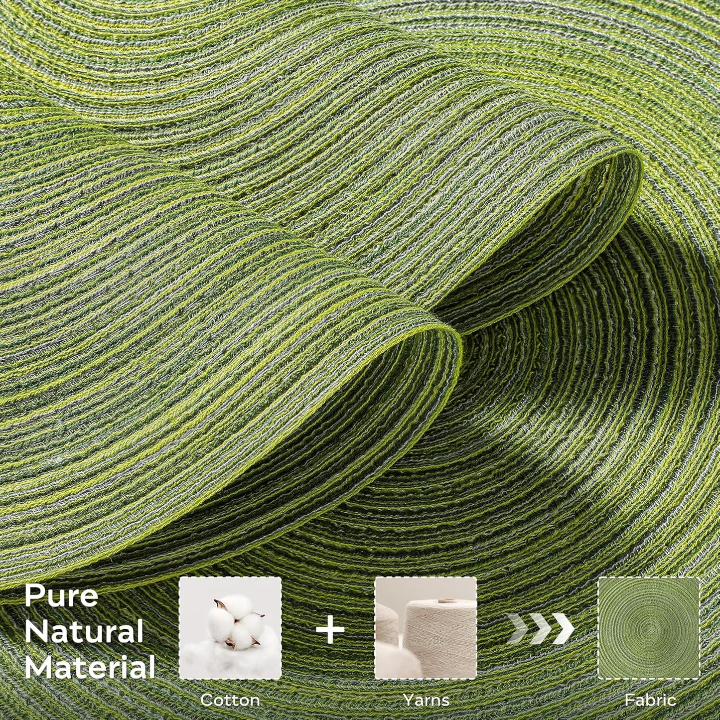 Leetaltree Round Placemats Heat and Slip Resistant Cotton Table Mats, Washable Bohemian Placemats for Dining Tables (Sage Green, Set of 4)